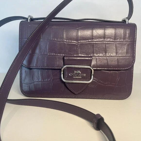 Coach Large Morgan Square Crossbody – Silver/Amethyst Croc Embossed Leather - Picture 2 of 10